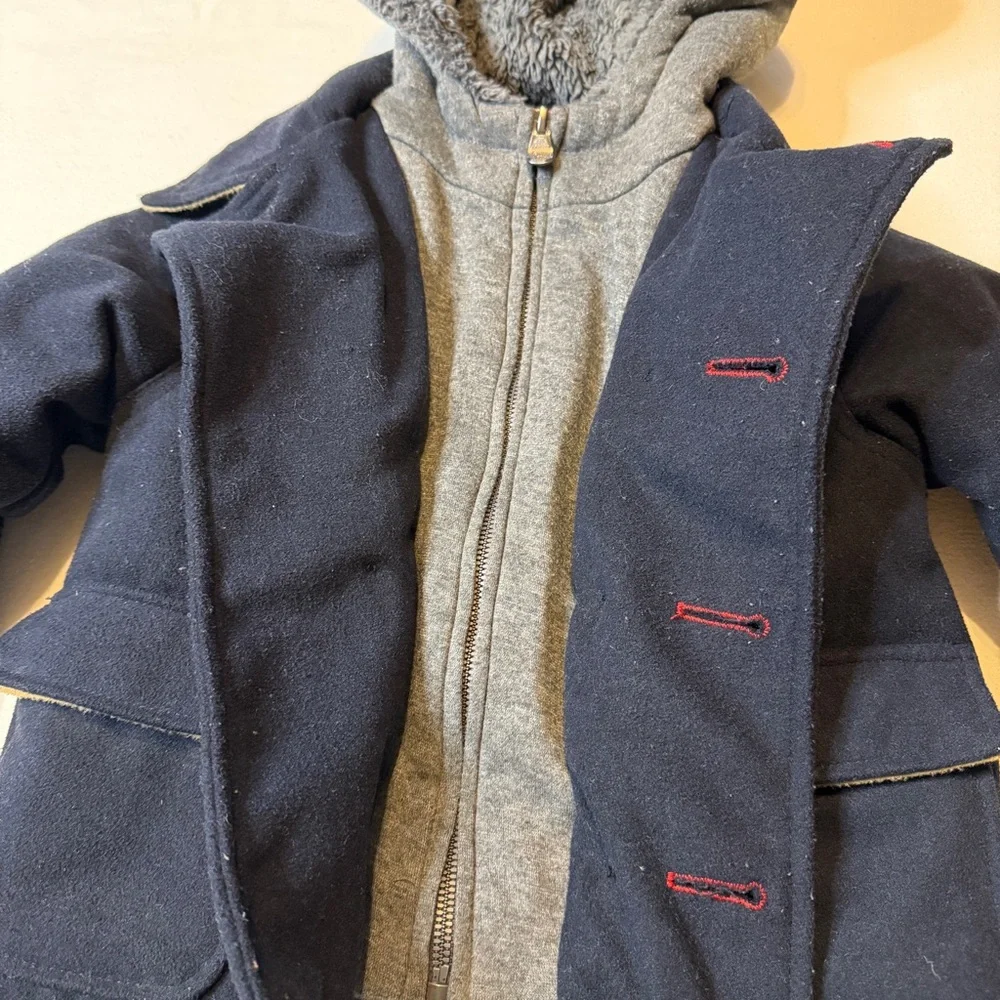Hawke &‎ Co Outfitters Navy Nautical Peacoat Gray Hood Boys 3T